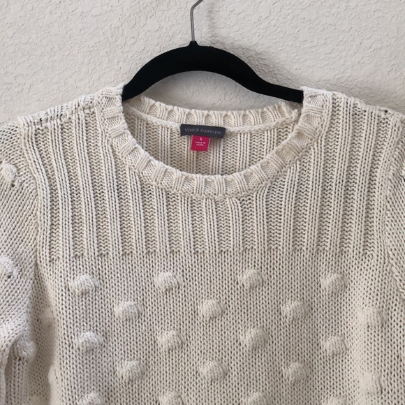 New Vince Camuto Estate Jewel Cotton Ball Cream Crewneck Sweater Size S - Picture 6 of 11